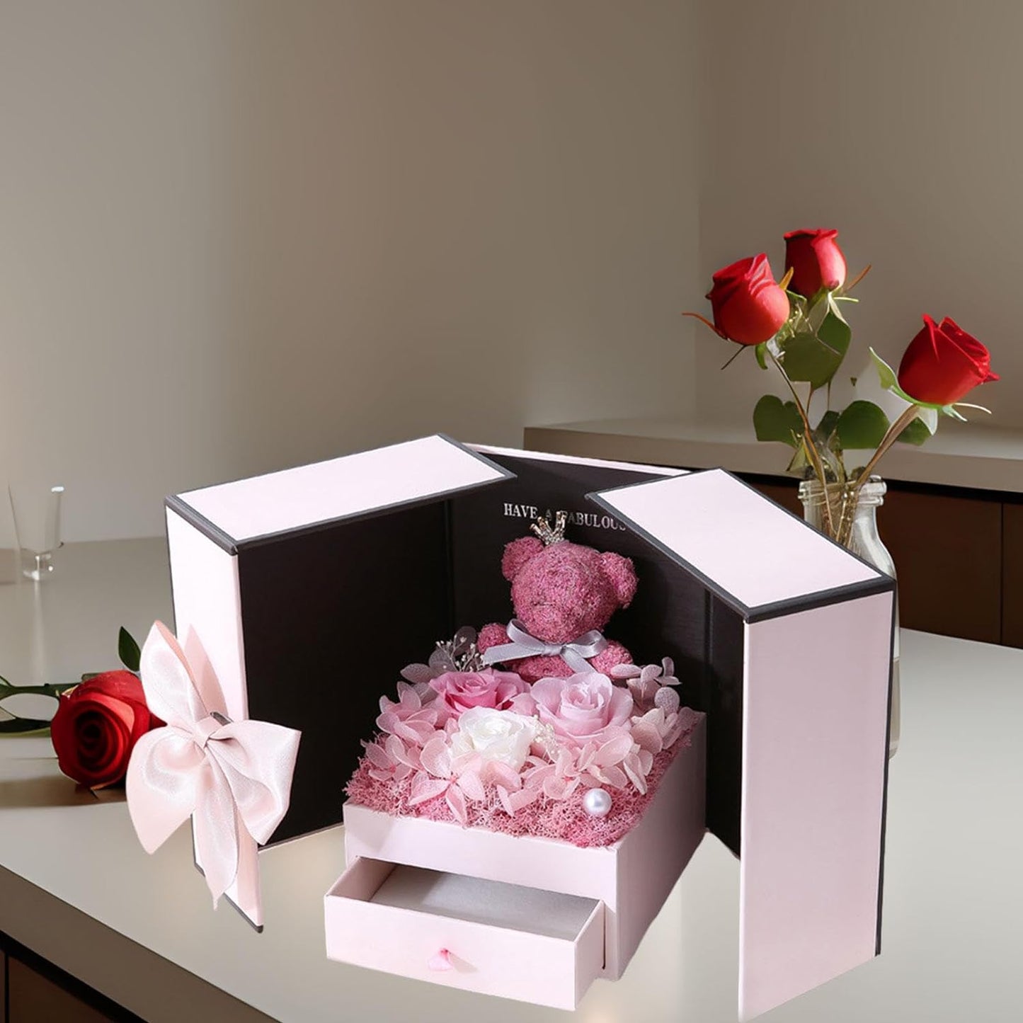 Gift Box Artificial Bear Flower