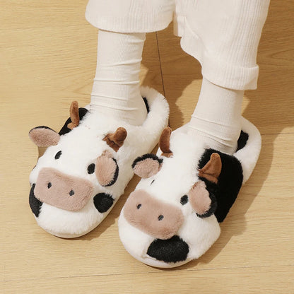 Fluffy Cute Cow Plush Slippers