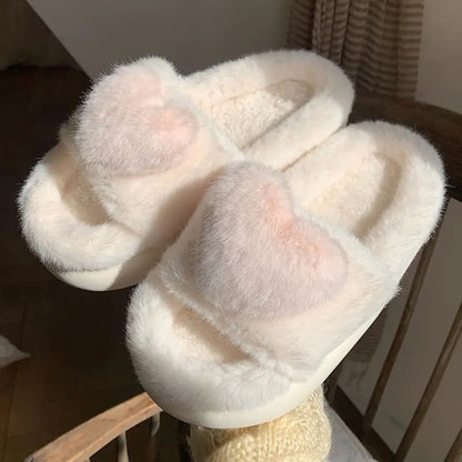 Fluffy Heart Fur Slippers