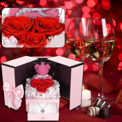 Gift Box Eternal Rose Flower with Necklace