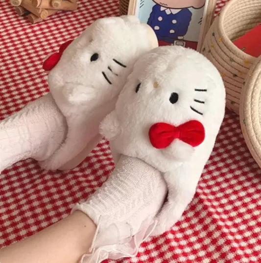 Fluffy Hello Kitty Plush Slippers