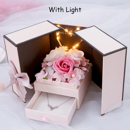 Gift Box LEDRose Flower Lipstick and Necklace