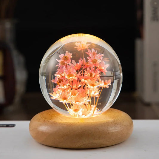 Crystal Ball 3D with Flowers Light